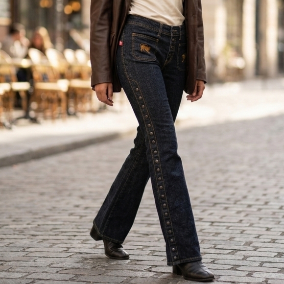 Parasuco Diamond Jeans Denim - Parasuco Diamond Jeans Low Rise Wide Leg Size 30 Blue W 15" R 8" I 32"